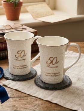 Porcelain 50th Anniversary Mugs With Gift Box